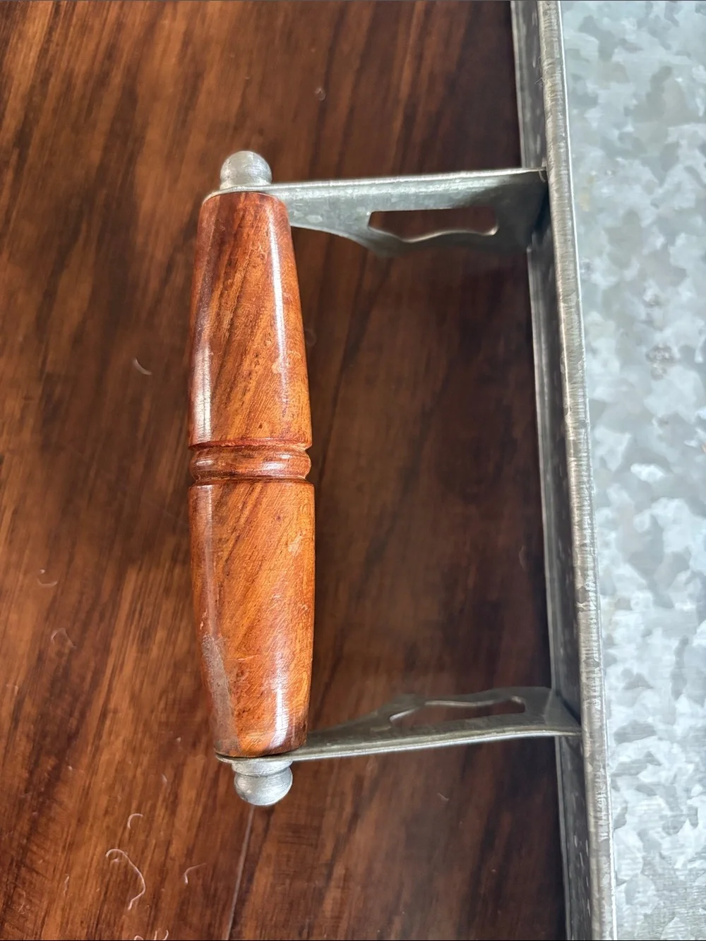 Pottery Barn Galvanized Metal Serving Tray with Wood Handles - Silver